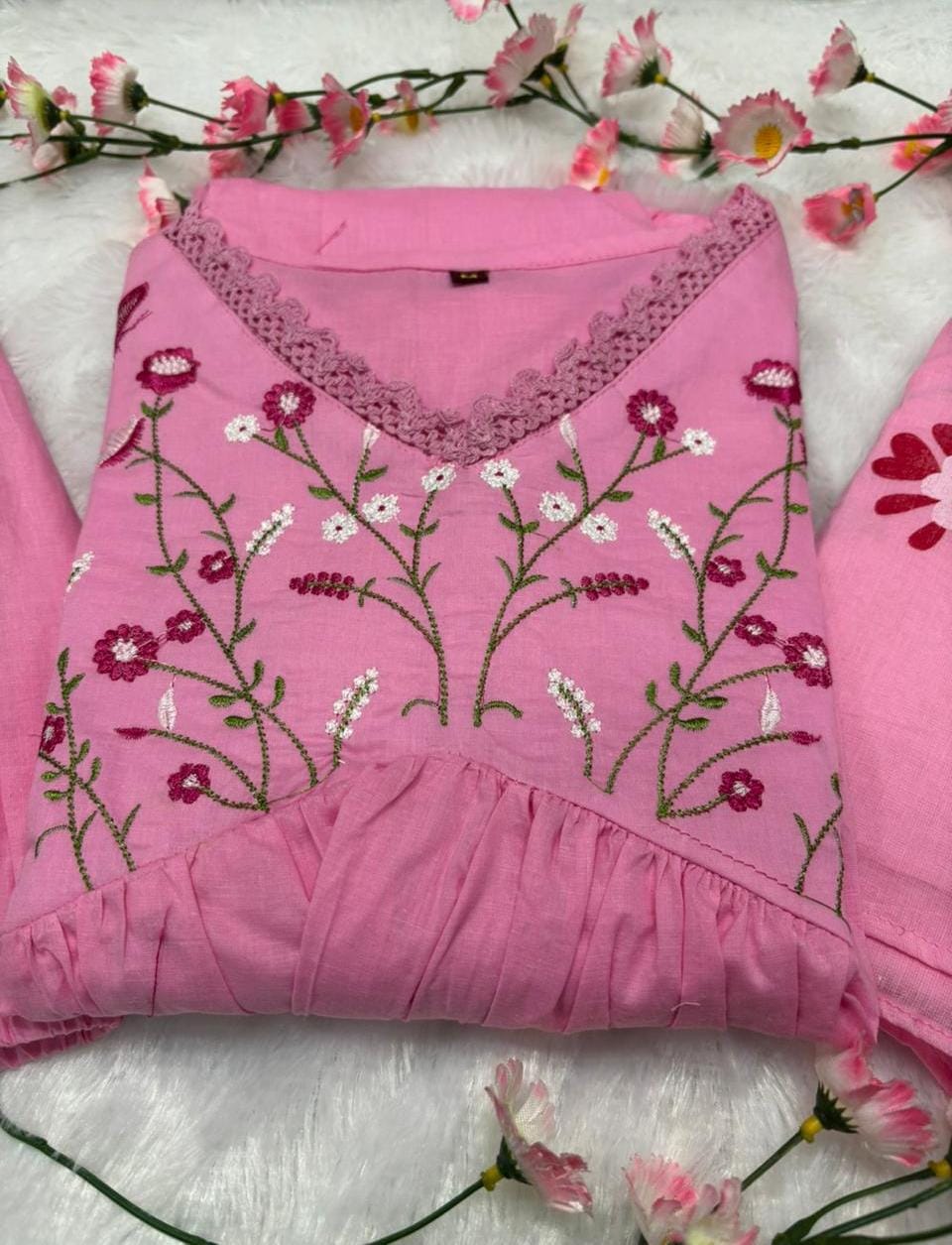 Strength Kurta Set with Embroidered Neckline & Malmal Dupatta