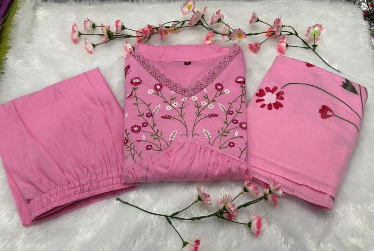 Strength Kurta Set with Embroidered Neckline & Malmal Dupatta