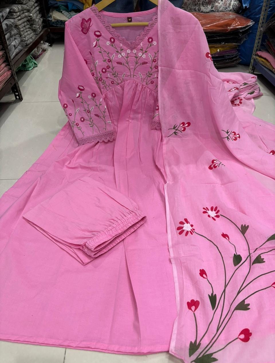 Strength Kurta Set with Embroidered Neckline & Malmal Dupatta